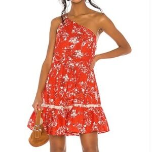 Free People All Mine Mini Dress Women Small Red Floral One Shoulder Linen‎ Blend